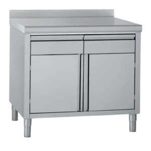 Meuble inox 2 portes battante + 2 tiroirs avec dosseret