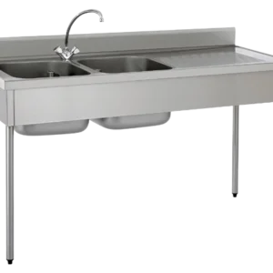 Plonge Inox Chr 2 bacs + égouttoir à droite